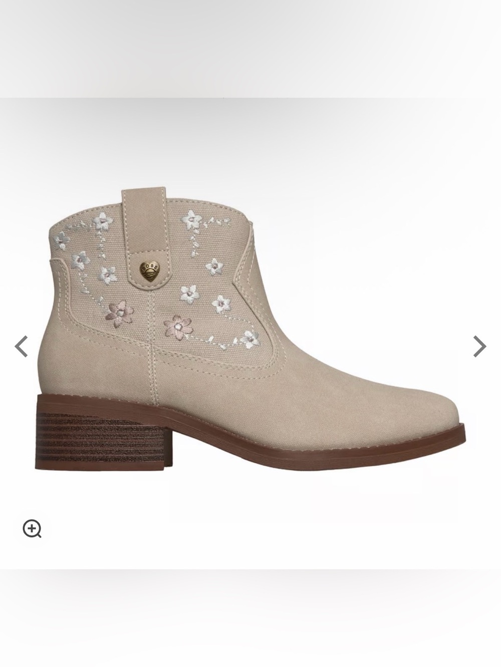 Skechers Beige Floral Embroidered Ankle Bootie